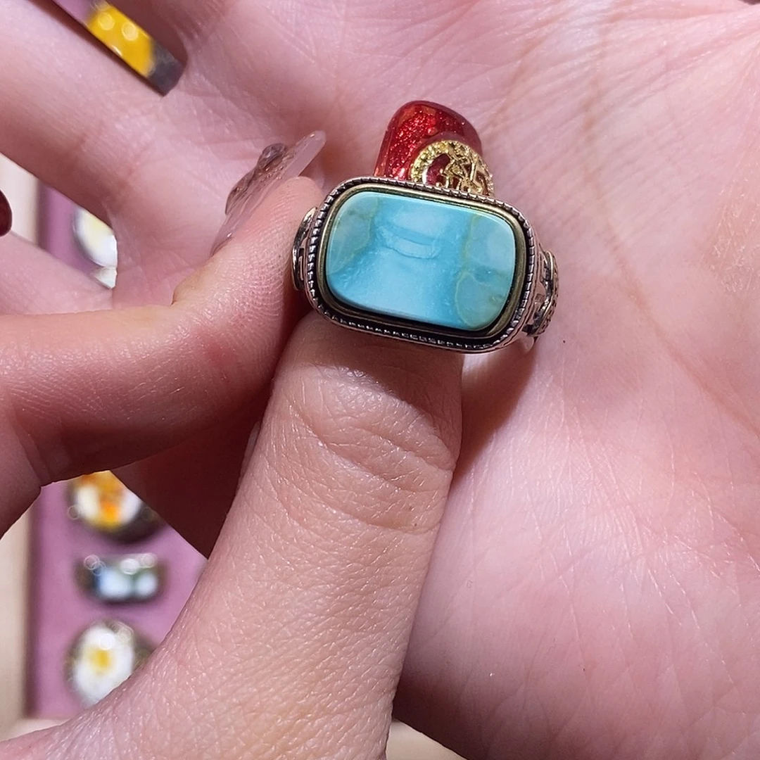 绿松石戒指银S925镶嵌小****、戒指