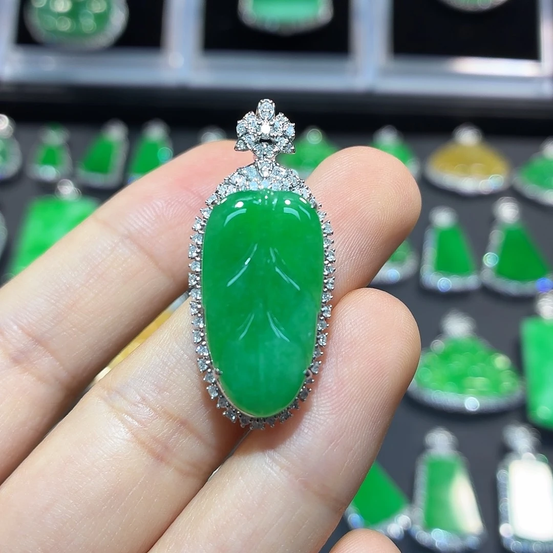 翡翠18K金镶嵌吊坠(不含链)翡翠