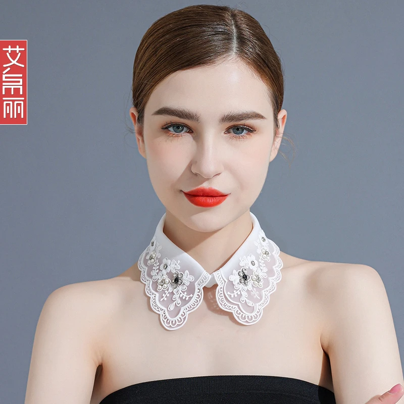 钉珠水钻百搭新款毛衣假领子女黑白圆领衬衫时尚假领子配饰衣领