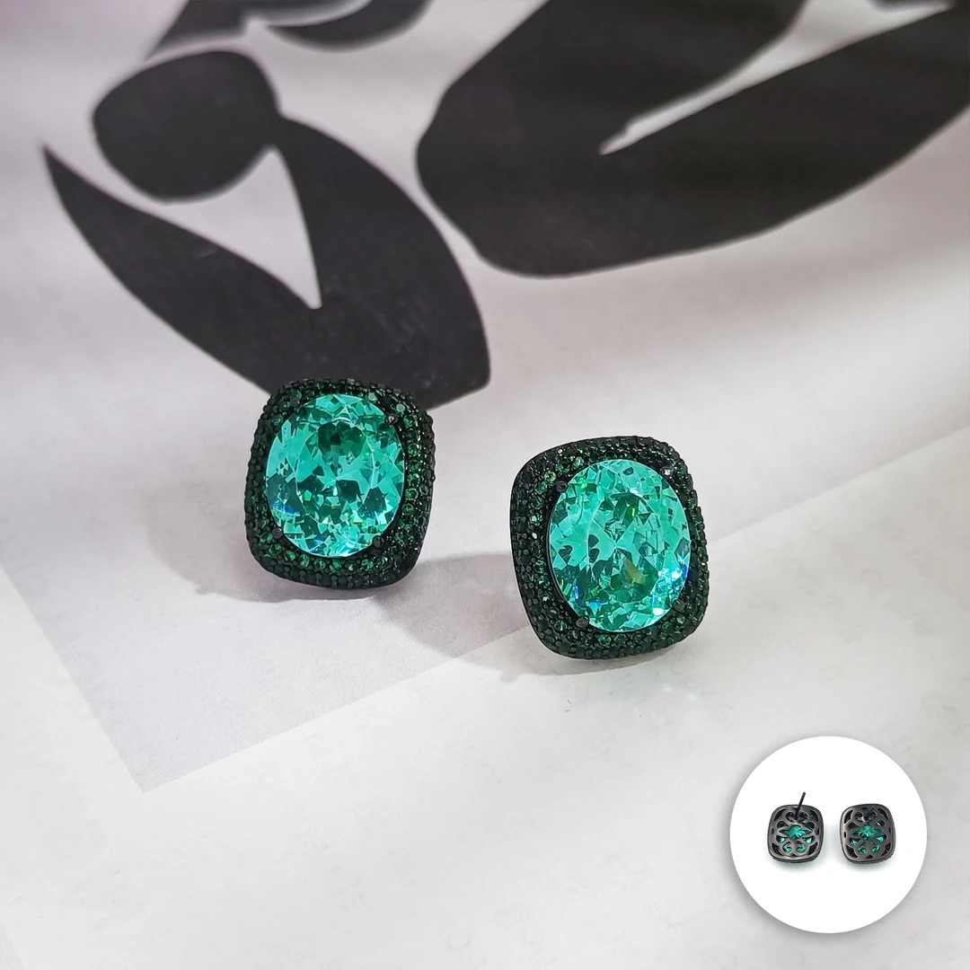 铜合金合成锆石耳饰 WHSM-006432【翠影涟漪】 耳饰时尚轻奢精致