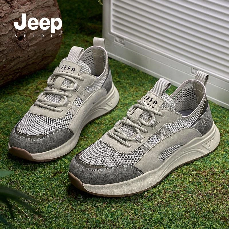 JEEPSPIRIT平跟青年夏季圆头中跟透气网面鞋运动鞋飞织大码鞋百搭