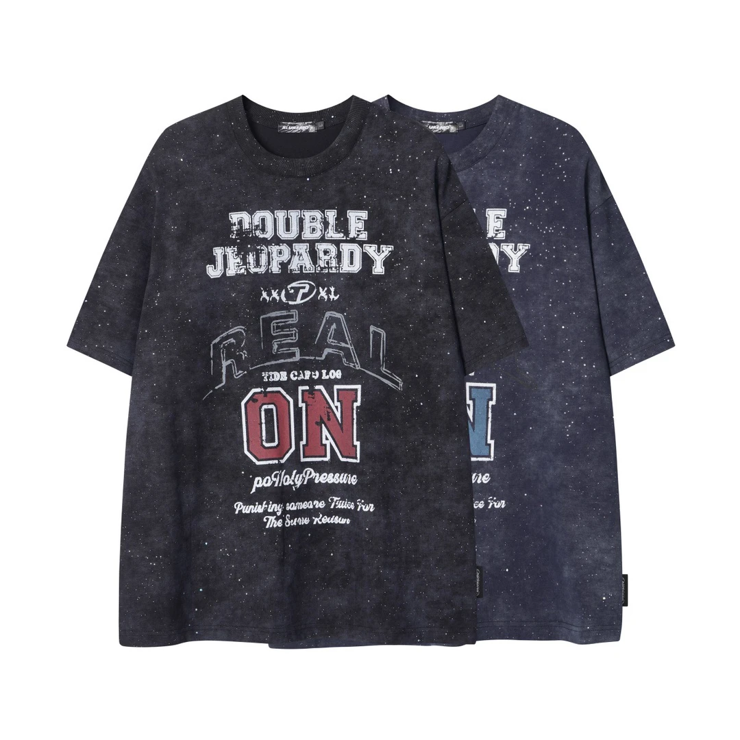 潮牌男女情侣夏季美式复古印花圆领T恤宽松休闲街头嘻哈潮流短袖