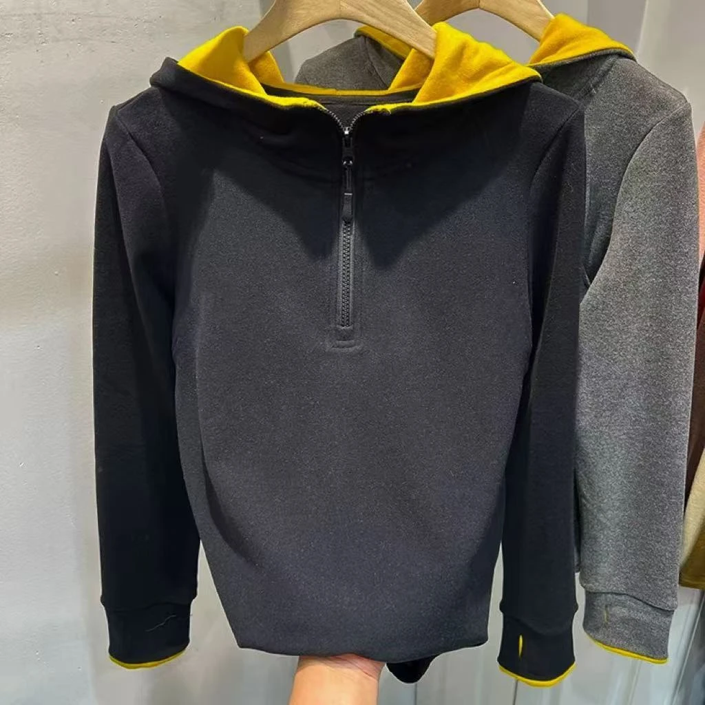 女装德绒长袖时尚休闲连帽半拉链短款