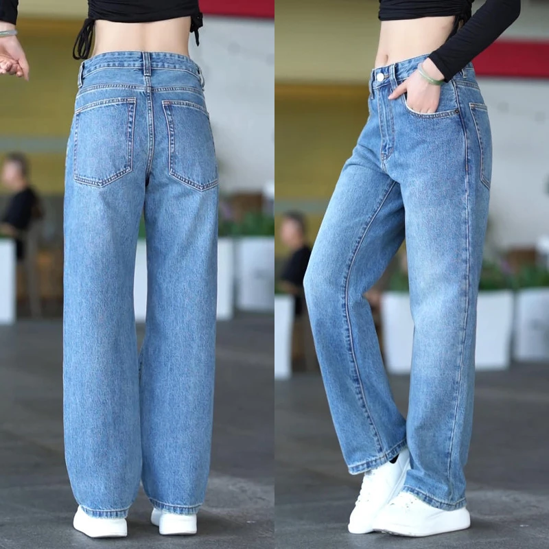 2025Clanfit直筒版型宽松阔腿裤子无弹简约素雅蓝牛仔裤男士百搭