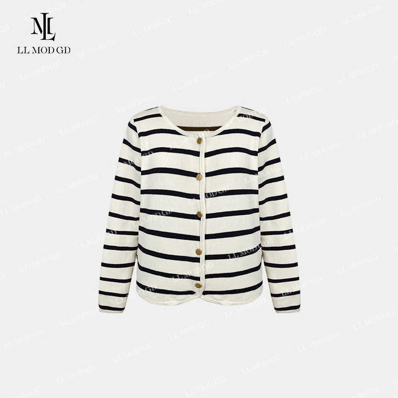 【周周】 秋条纹撞色拼色针织衫女时尚百搭气质开衫LLYL-252999