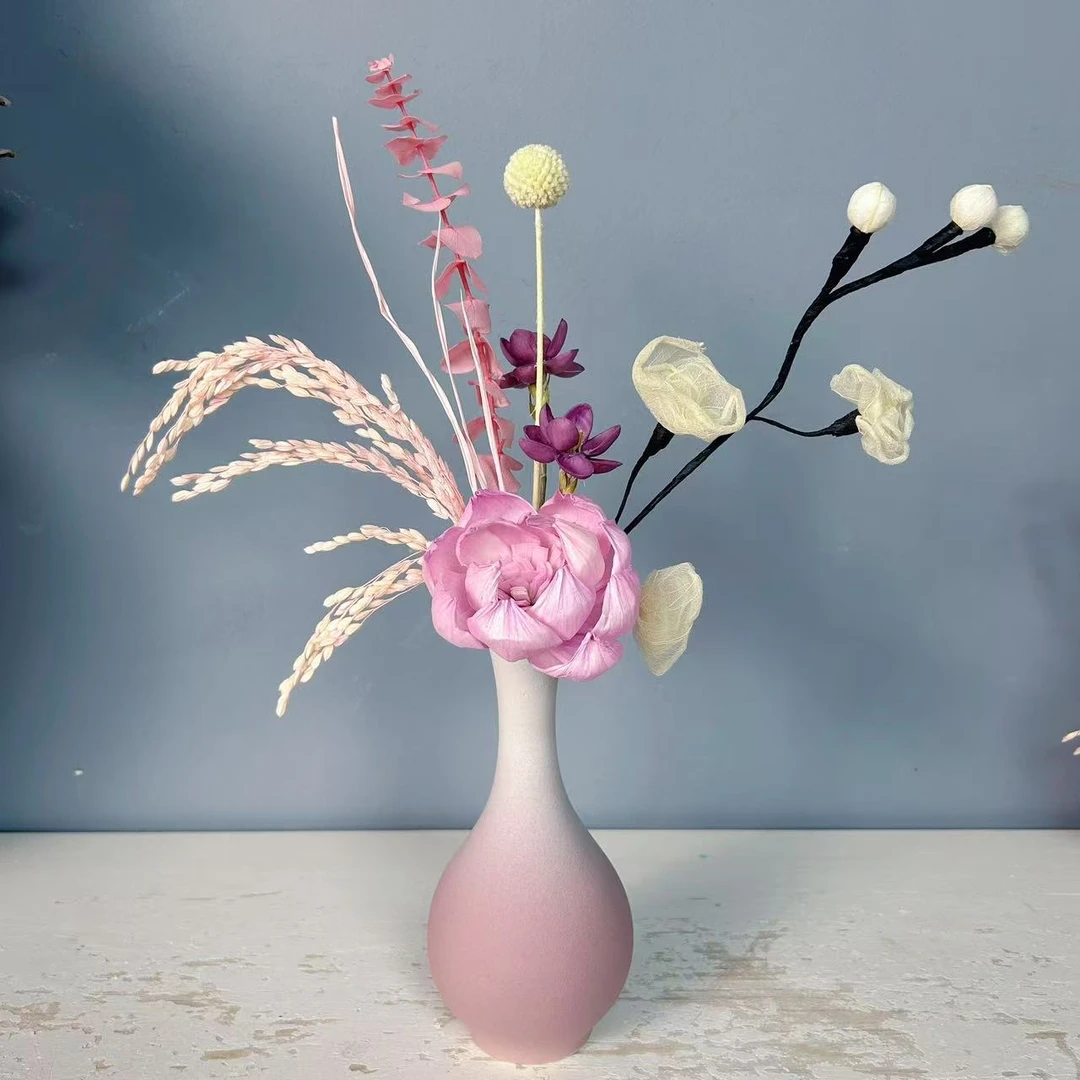 【桃芷】卧室梳妆台永生花干花浪漫温馨花艺摆件  花瓶随机