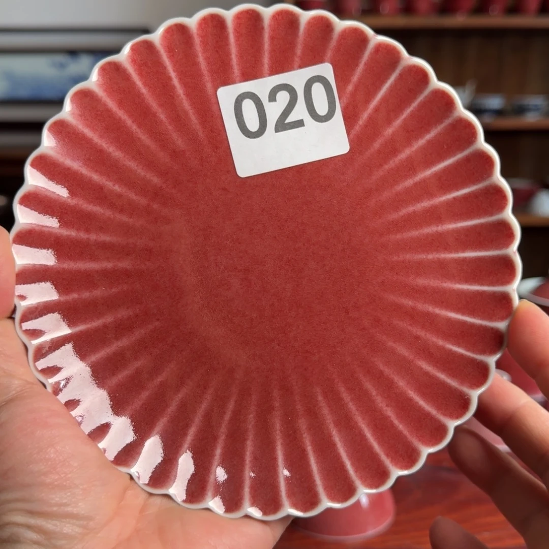 豇豆红极品桃花片橘瓣壶承直径16