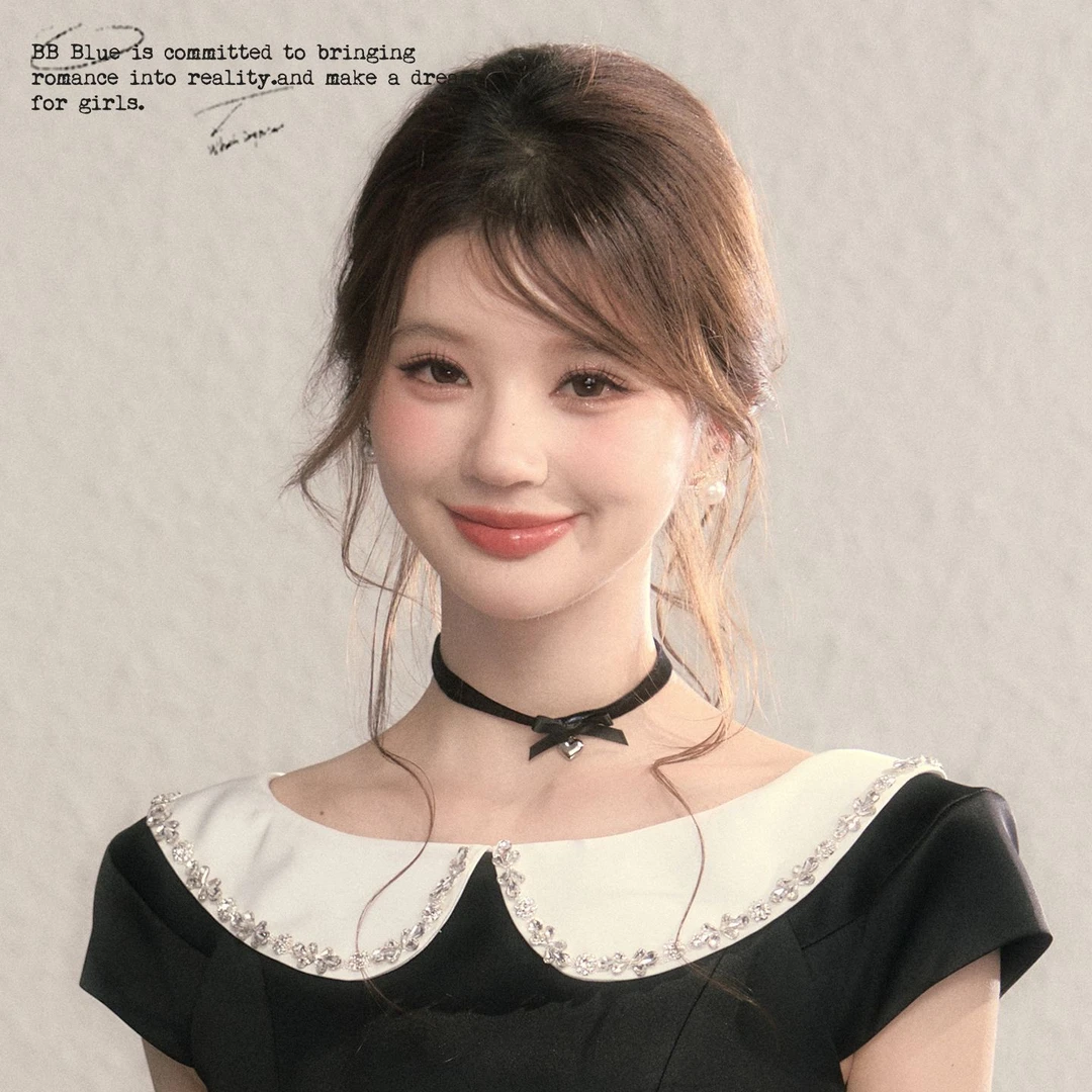 非金属涤纶项链 BB BLUE百搭气质小众高级感蝴蝶结赫本风法式颈圈