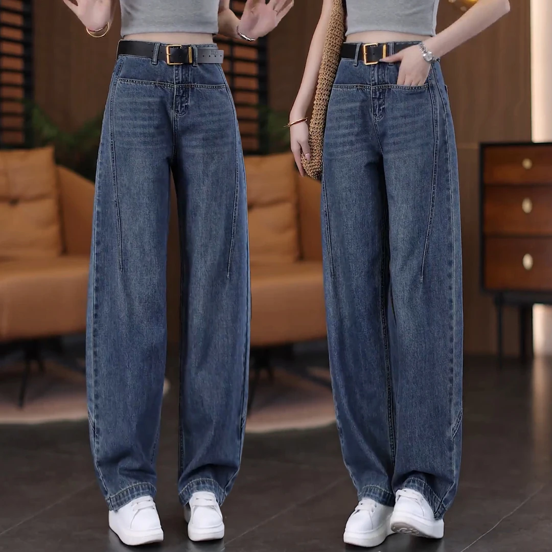 阔腿牛仔弯刀裤女春秋2025新款爆款高腰香蕉裤复古宽松显瘦镰刀裤