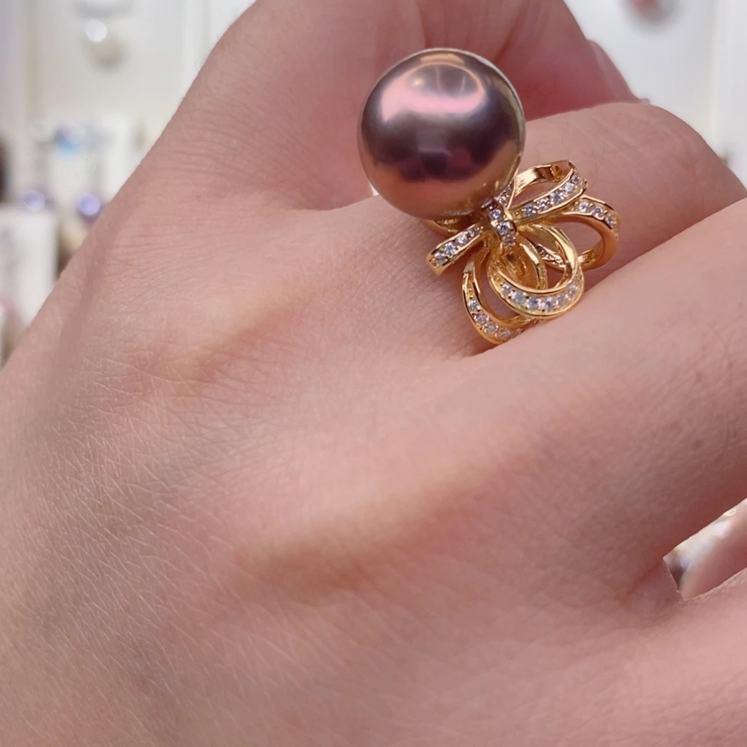 戒指银S925镶嵌淡水珍珠挠*