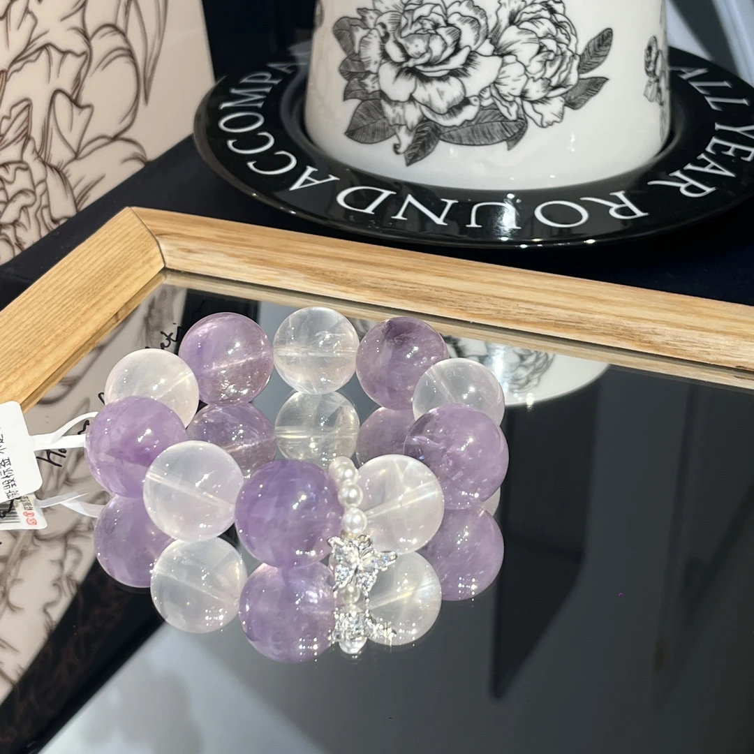 「拍三单89*3」4459 奶白晶18+大卡紫水20mm+水晶手串多样性发其一