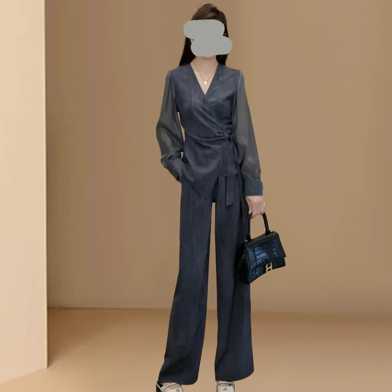 时尚休闲洋气减龄气质穿搭套装女2025年夏季新款上衣阔腿裤两件套