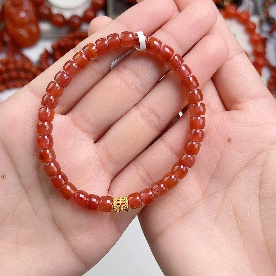 南红玛瑙银S925镶嵌手链瓦西牛血diy精工直切6mm