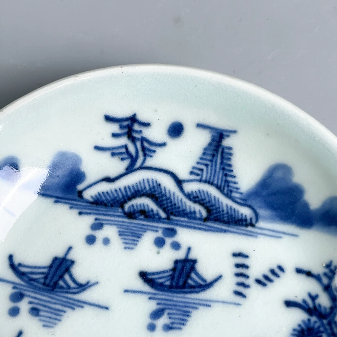 清中期 青花花卉风景盘4号-M2XGD001878