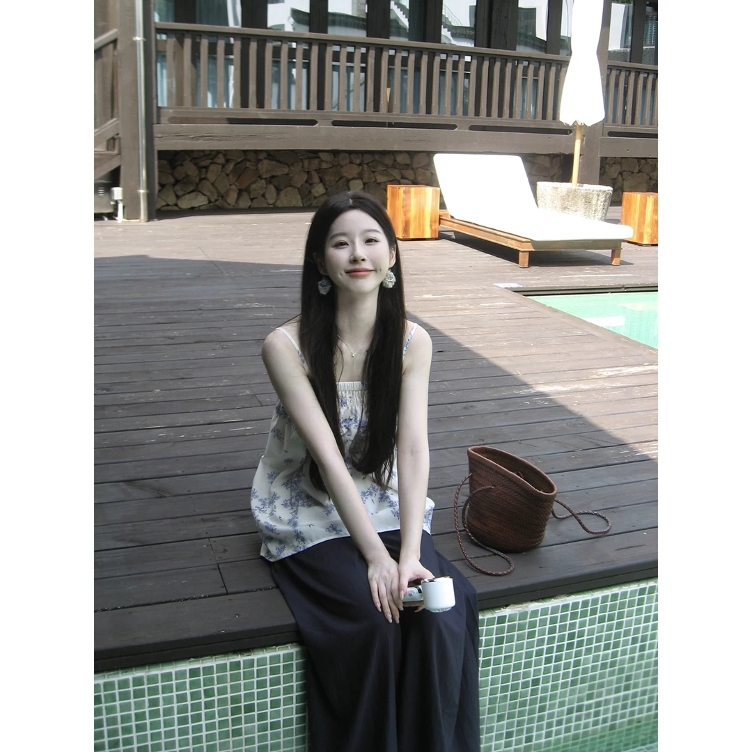 阔腿【遛弯裤】2025黑色百搭垂感松紧腰设计感宽松直筒休闲裤