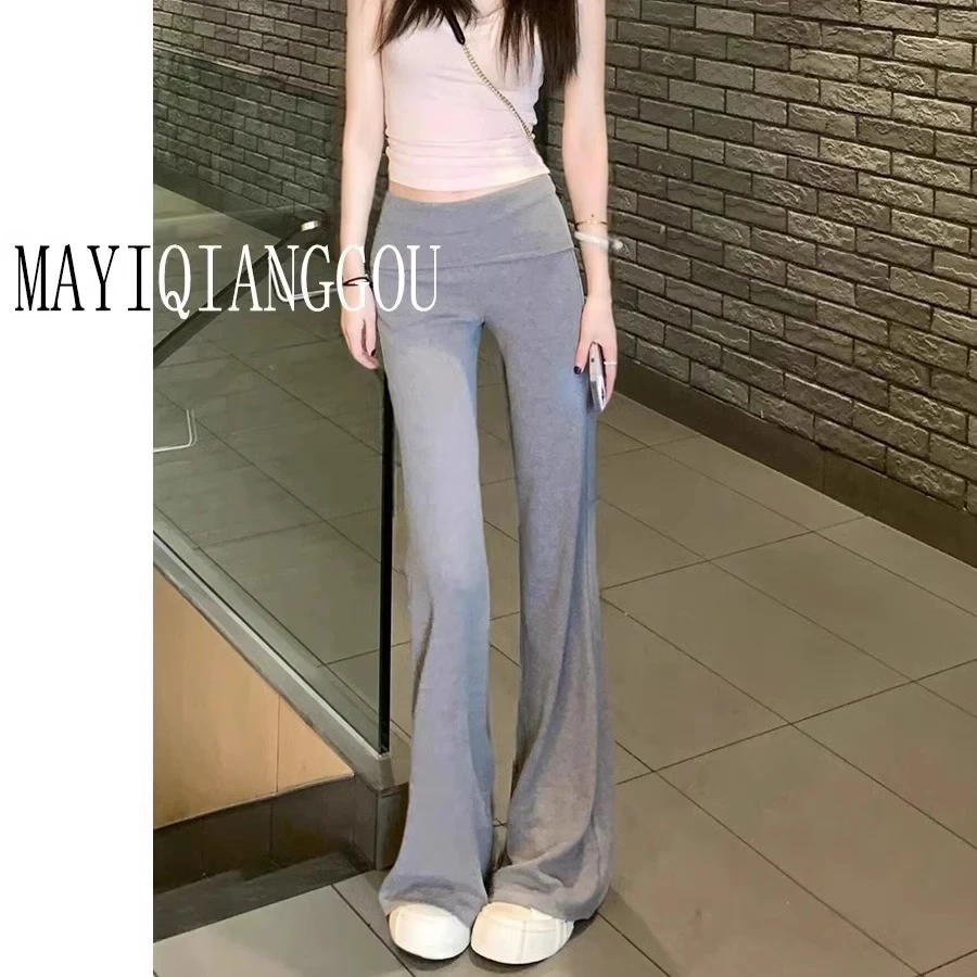 韩系高级感翻腰设计感拖地裤女2026夏季轻薄透气微喇叭裤瑜伽裤