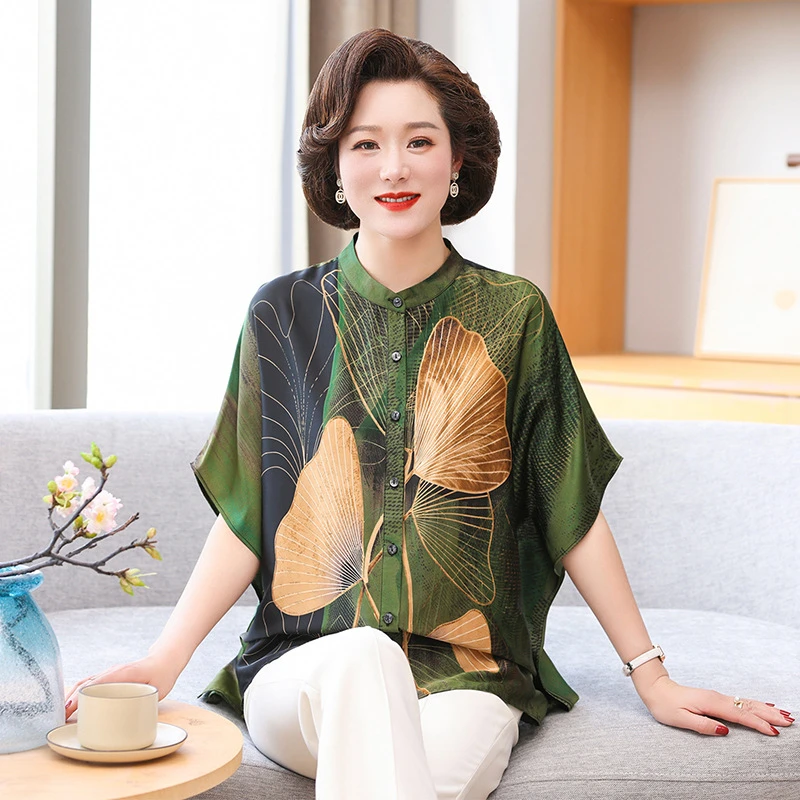 胖妈妈夏装仿仿真丝加肥加大仿仿桑蚕丝T恤套装中老年女高贵仿香