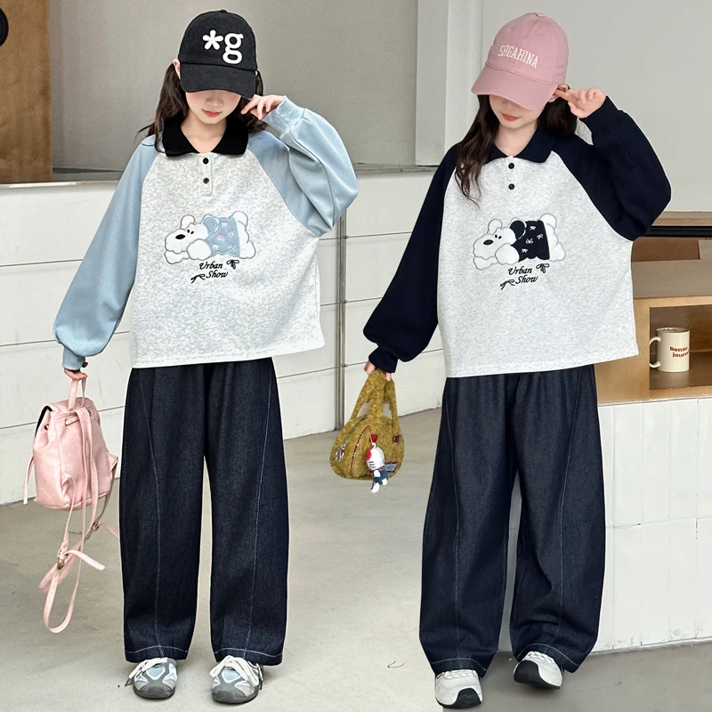 女童polo衫卫衣套装秋季2025新款儿童洋气时髦早秋大童秋装两件套