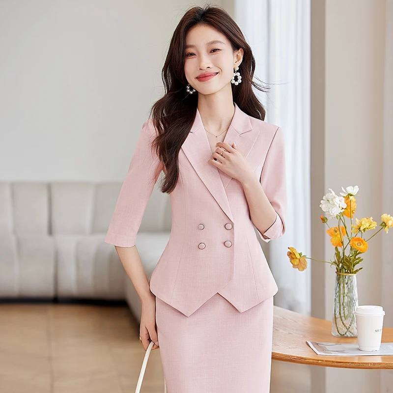 女裙套装女神范中袖套装正装经理西服修身