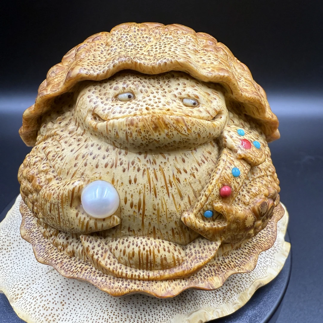 竹根雕文玩手把件蟾仙
