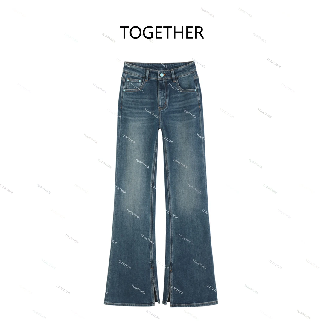 【TOGETHER】微弹微喇内开叉牛仔裤#Q5167