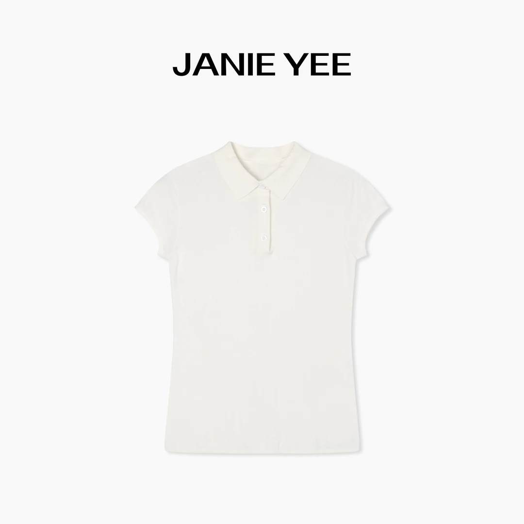 Janie Yee"小miu" 100棉弹力修身显瘦polo翻领短袖T恤 25A2538
