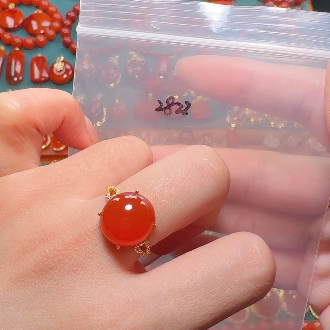 南红玛瑙银S925镶嵌戒指