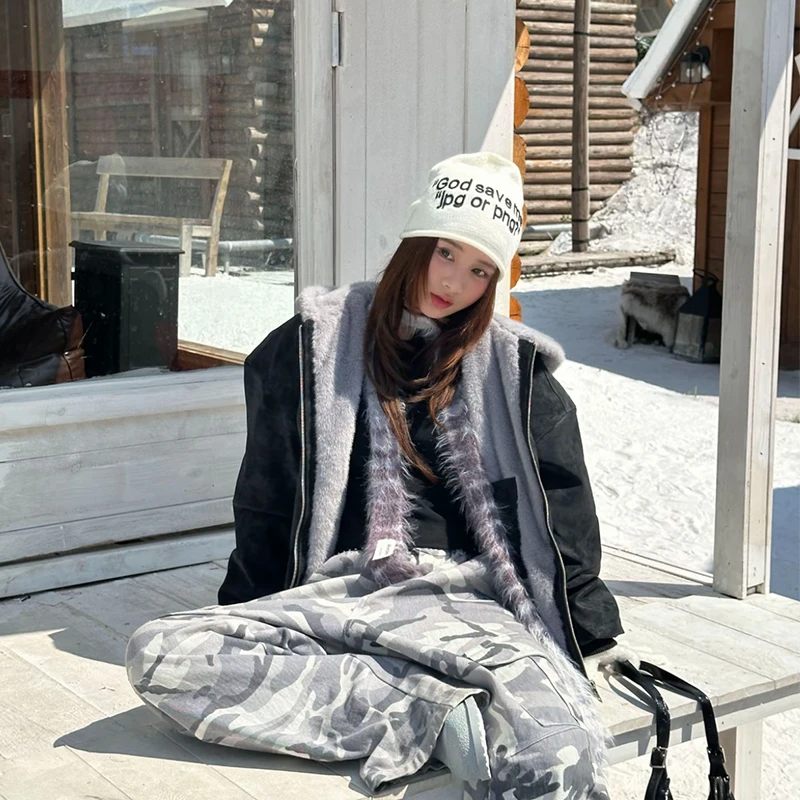 【双11好物】荔枝软皮1500g连帽座山雕皮棉服男女冬季加绒毛领棉衣