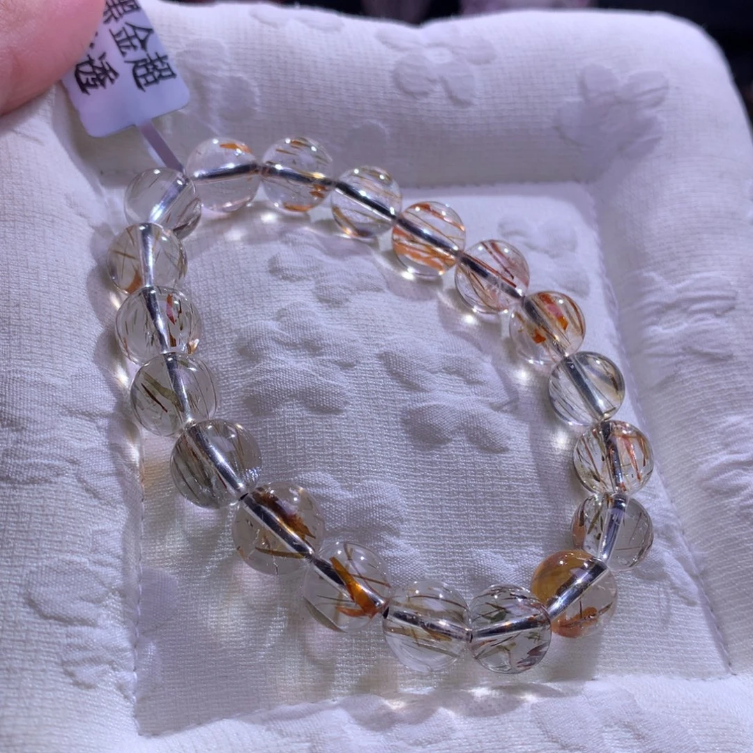 水晶银S925镶嵌手串冰透黑金超10mm