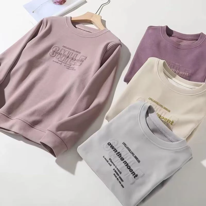 长款字母通勤圆领百搭简约女印花卫衣韩版休闲套头5881