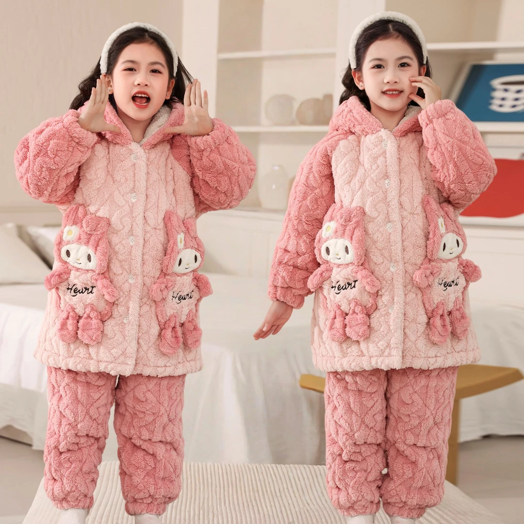 【三层夹棉加厚】保暖女童睡衣冬季加厚款珊瑚绒三层夹棉款宝宝冬