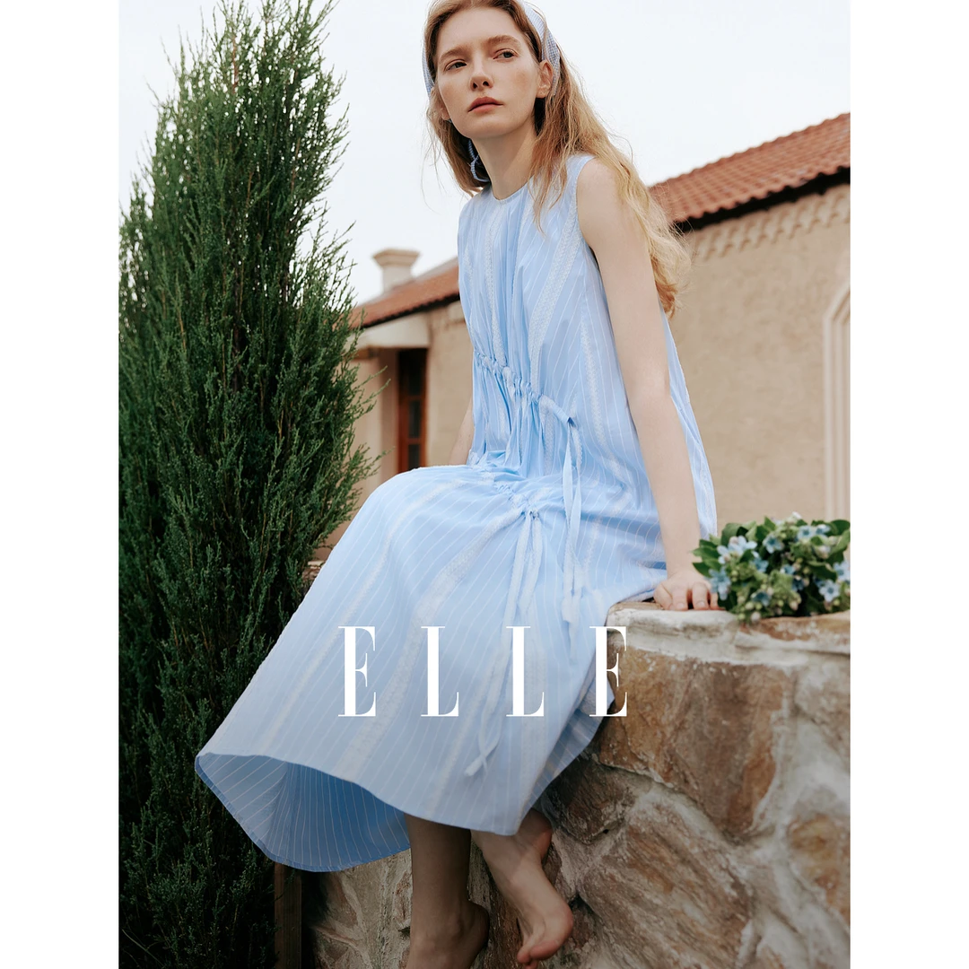 【蓝色海湾】ELLE法式条纹无袖连衣裙女2025夏日穿搭背心裙EL51568