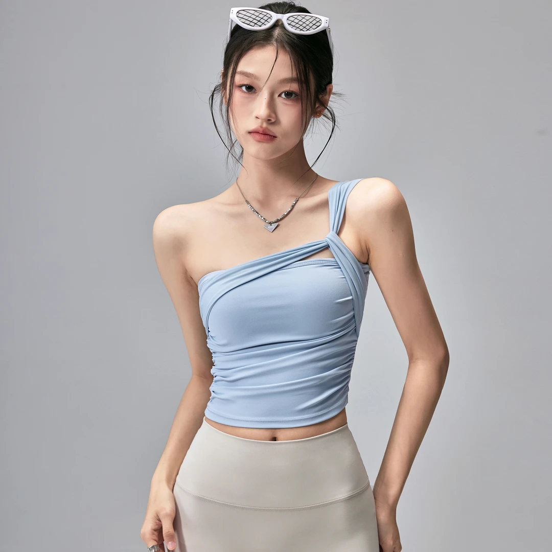 健身跑步运动内衣一体式防震单肩瑜伽背心外穿美背普拉提训练文胸