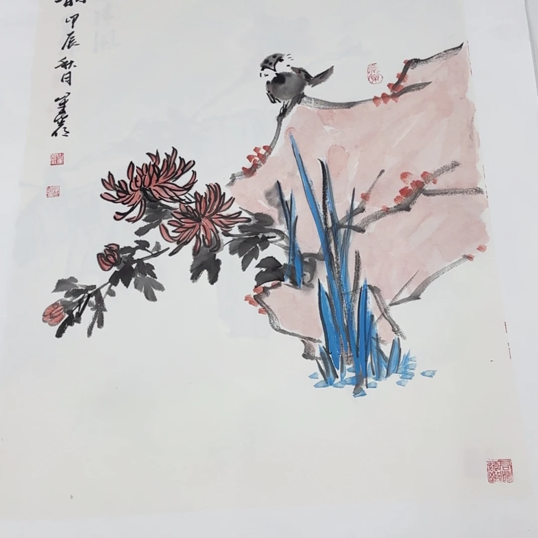 国画四尺三开花鸟艺