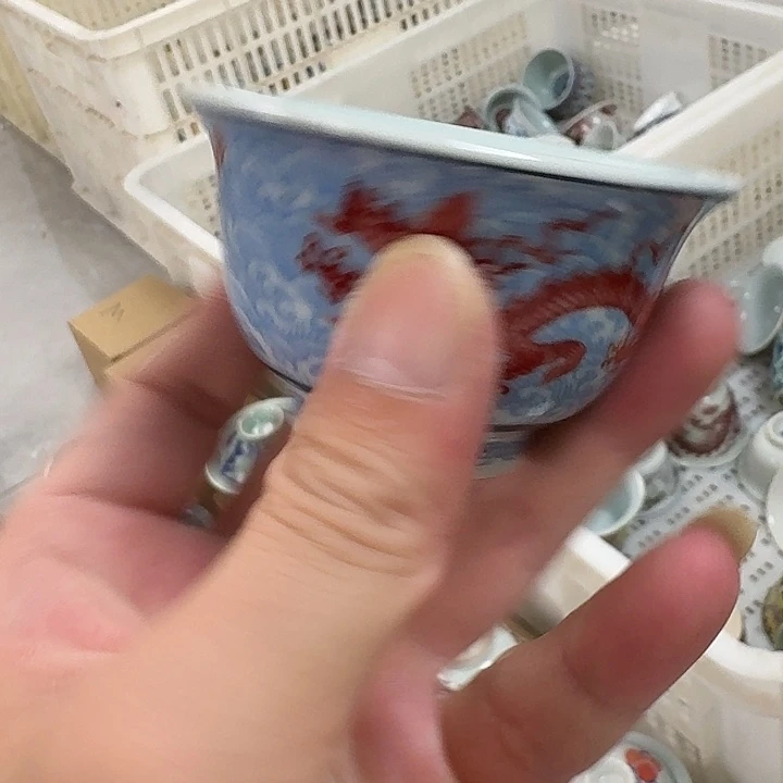 瓷片帆红海水龙客杯