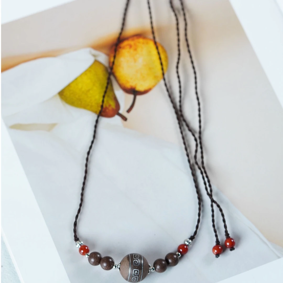 【珊木居】HXZ756JY 瑶池合香珠0.8+1.7回纹圆珠手编绳吊坠