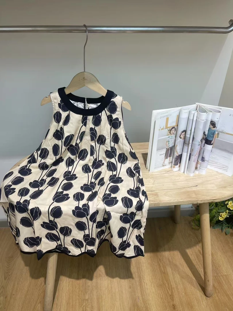 背心裙时尚无袖吊带型童装洋气连衣裙碎花夏季女童休闲棉绸