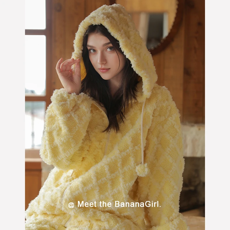 香蕉女孩【小柠檬】睡衣女秋冬连帽外套循环蓄温速暖家居服可外穿
