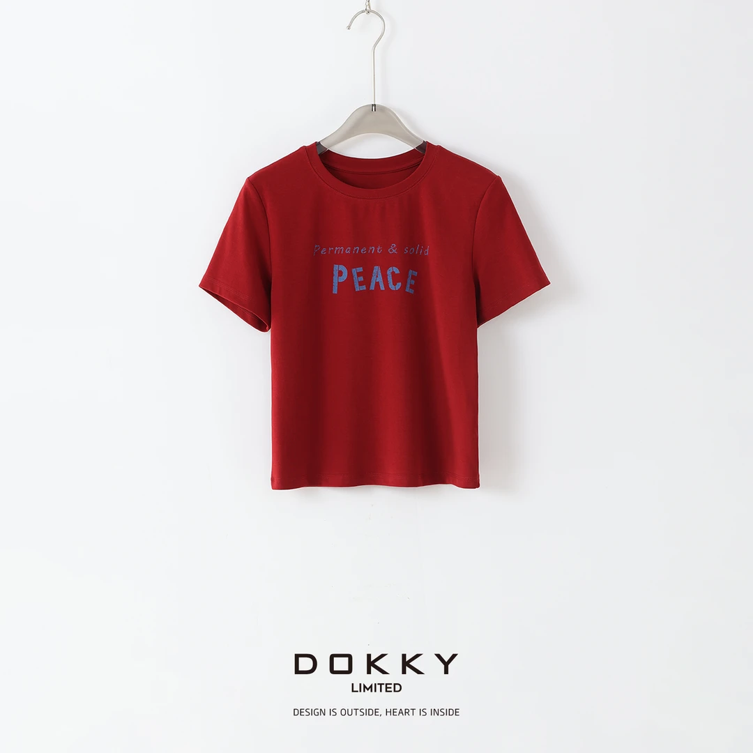 Dokky「和平主义.紫标」进口匹马棉.做旧字母印花T恤LA0364
