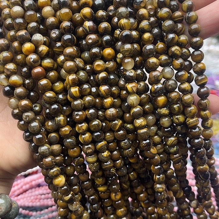 玛瑙/玉髓未镶嵌珠宝半成品2条6mm左右虎眼石几颗有瑕