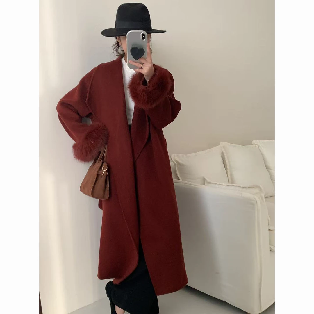 无印心匠k2356  长款高支羊毛羊驼绒桑蚕丝羊毛大衣  A310