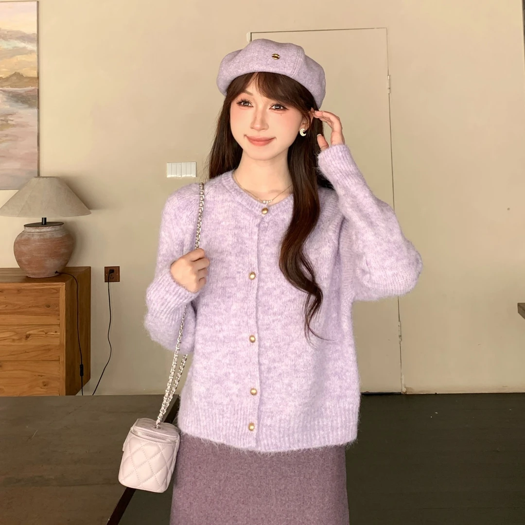 慕兔韩系百搭毛衣针织圆领外套女2025秋季新款设计感小众宽松上衣