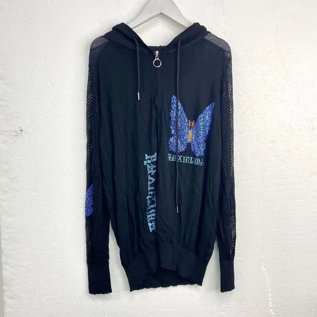 丽丽家  蓝色蝴蝶烫钻百搭休闲短袖上衣B131