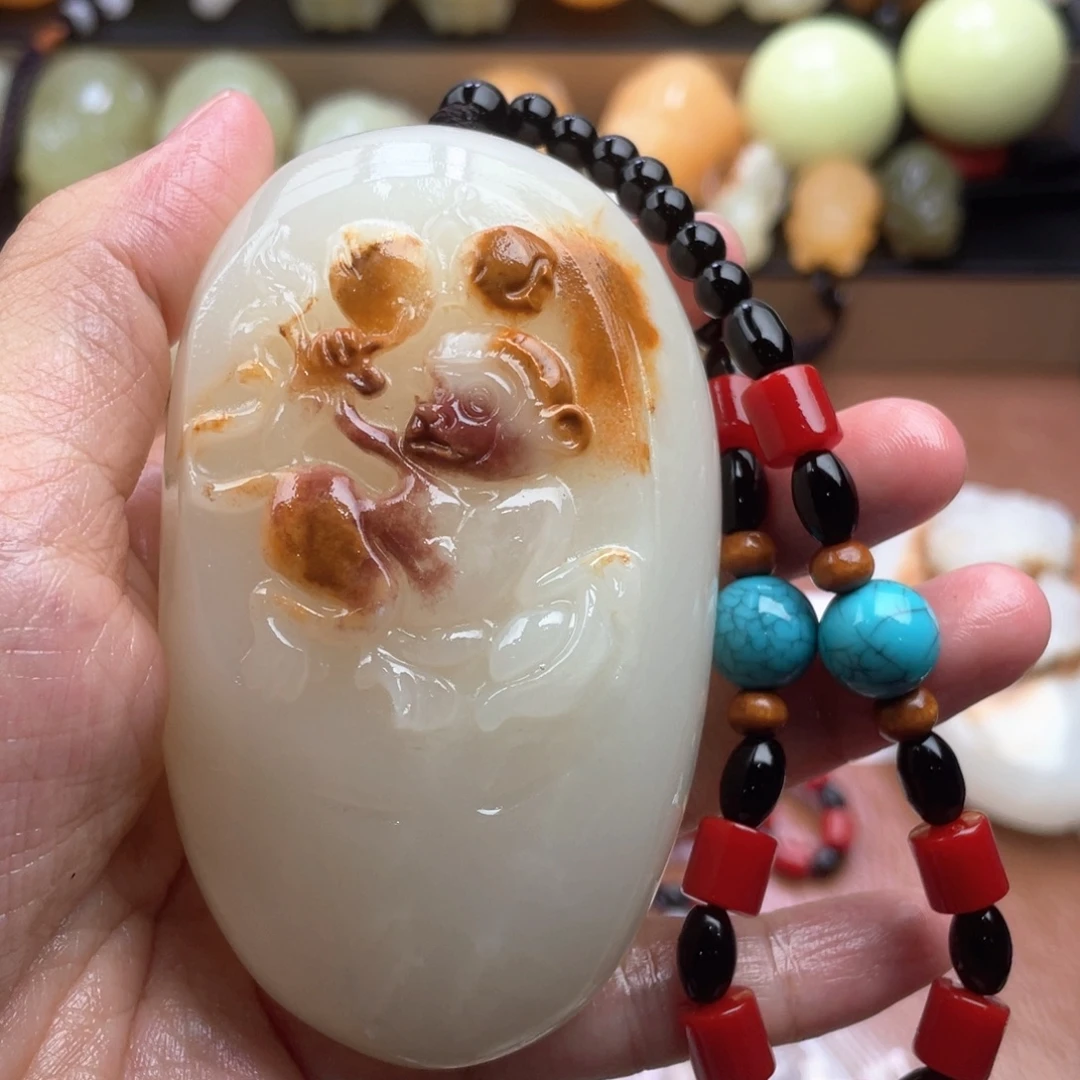 上***毛石材天然古青石手把件