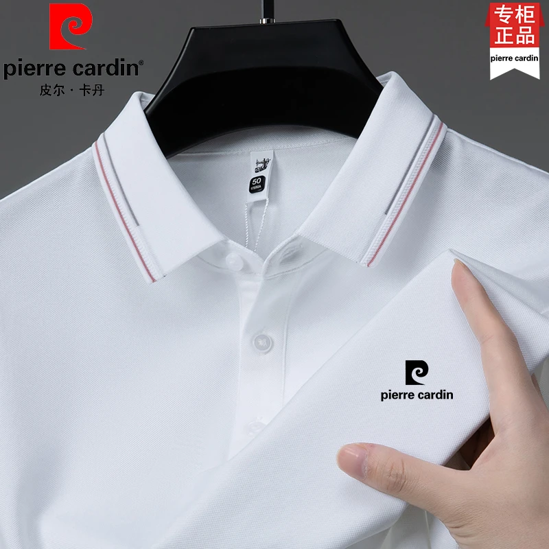 皮尔卡丹男士桑蚕丝夏季短袖上衣中年休闲T恤透气纯色半袖POLO衫
