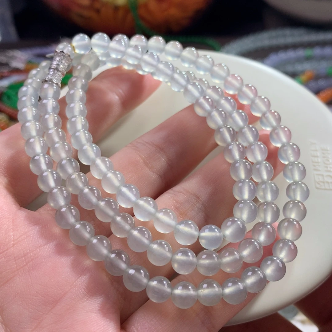 翡翠未镶嵌手链翡翠玻璃钢淡色冰咖咖6+
