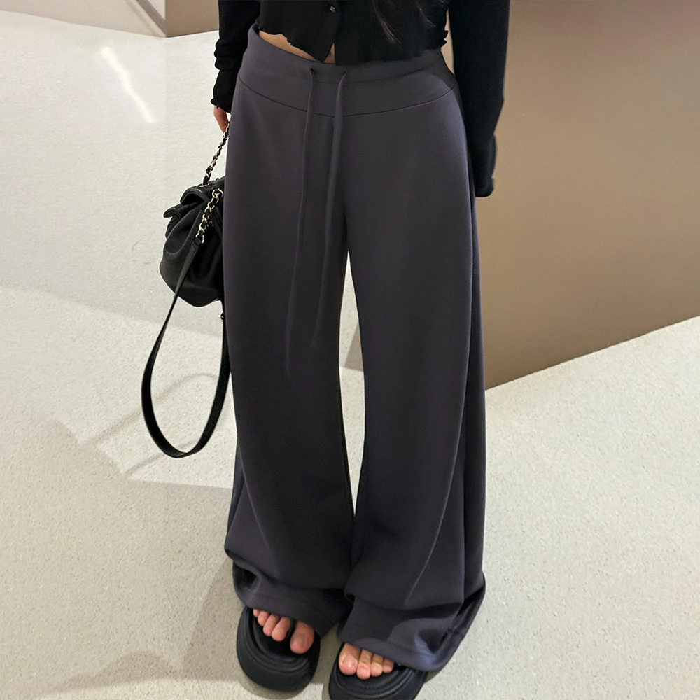 藏青色运动裤女夏季2025新款微喇叭运动裤宽松百搭高腰休闲阔腿裤