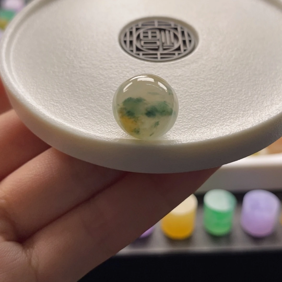 翡翠未镶嵌颈饰黄翡飘蓝花圆珠卡13