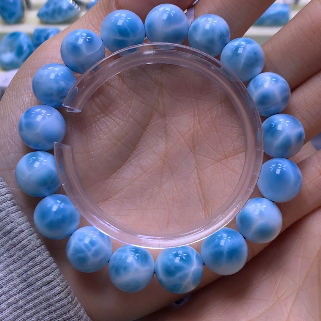 针钠钙石（海纹石）未镶嵌手链精品艳蓝12mm手串色差略异