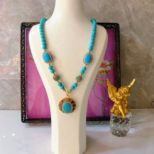 铜合金项链 松松曼塔罗系列9803气质蓝色手工民族风百搭时尚